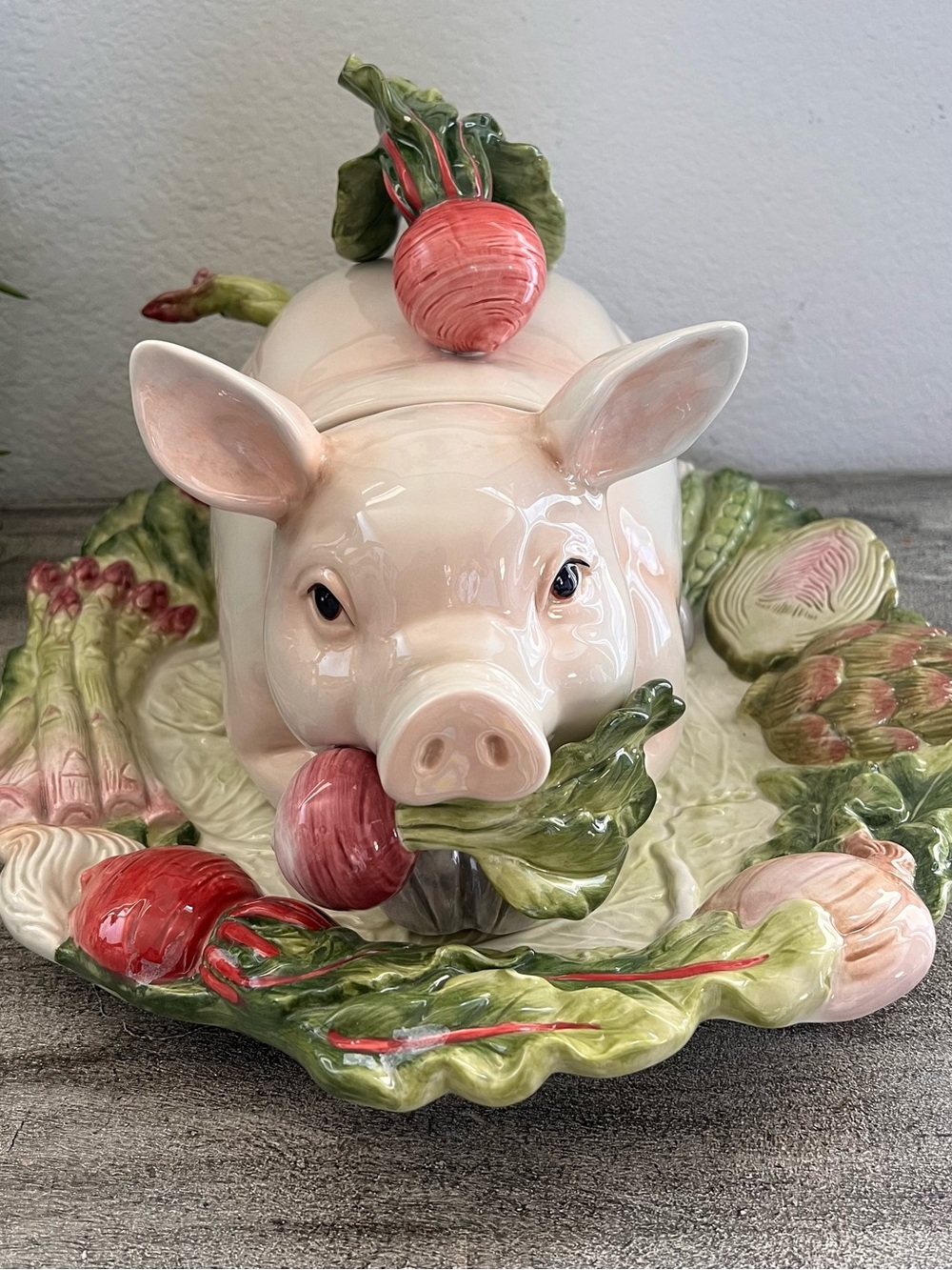 Vintage Fitz and Floyd French Market Pig Tureen with Platter and Ladle